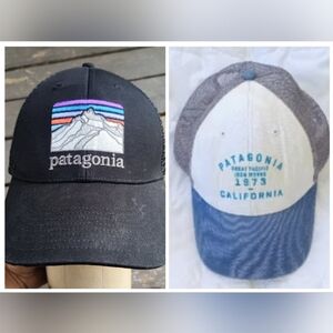 Bundle Lot of 2 Patagonia Snapback Trucker Hats Black White Blue Grey Unisex